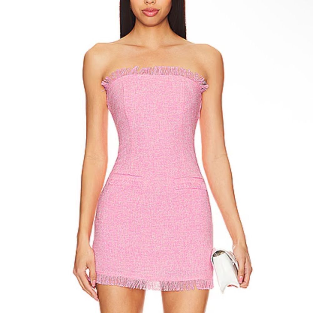 More To Come Houda Pink Strapless Mini Dress tweed Revolve NWT S